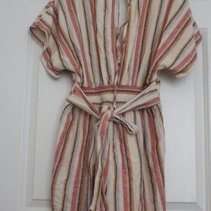 American Eagle Linen Stripes Romper Beach Casual Lagenlook Comfy Sz L